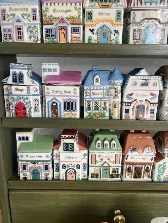 Lenox Spice Village Complete Set of 24 Spice Jars & Rack - Charming Collectible Houses 1989 Kitchen Decor