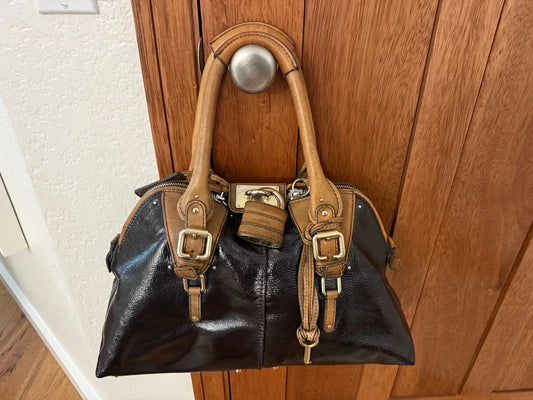 Chloe Paddington Black Leather Handbag Shoulder Bag w/Dust Bag, Padlock & Key