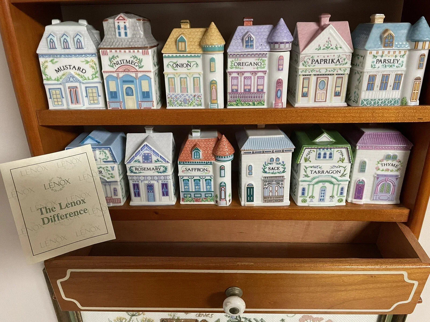 Vintage Porcelain Lenox Complete Spice Village & Rack,24 Spice CottagesVGC, 1989