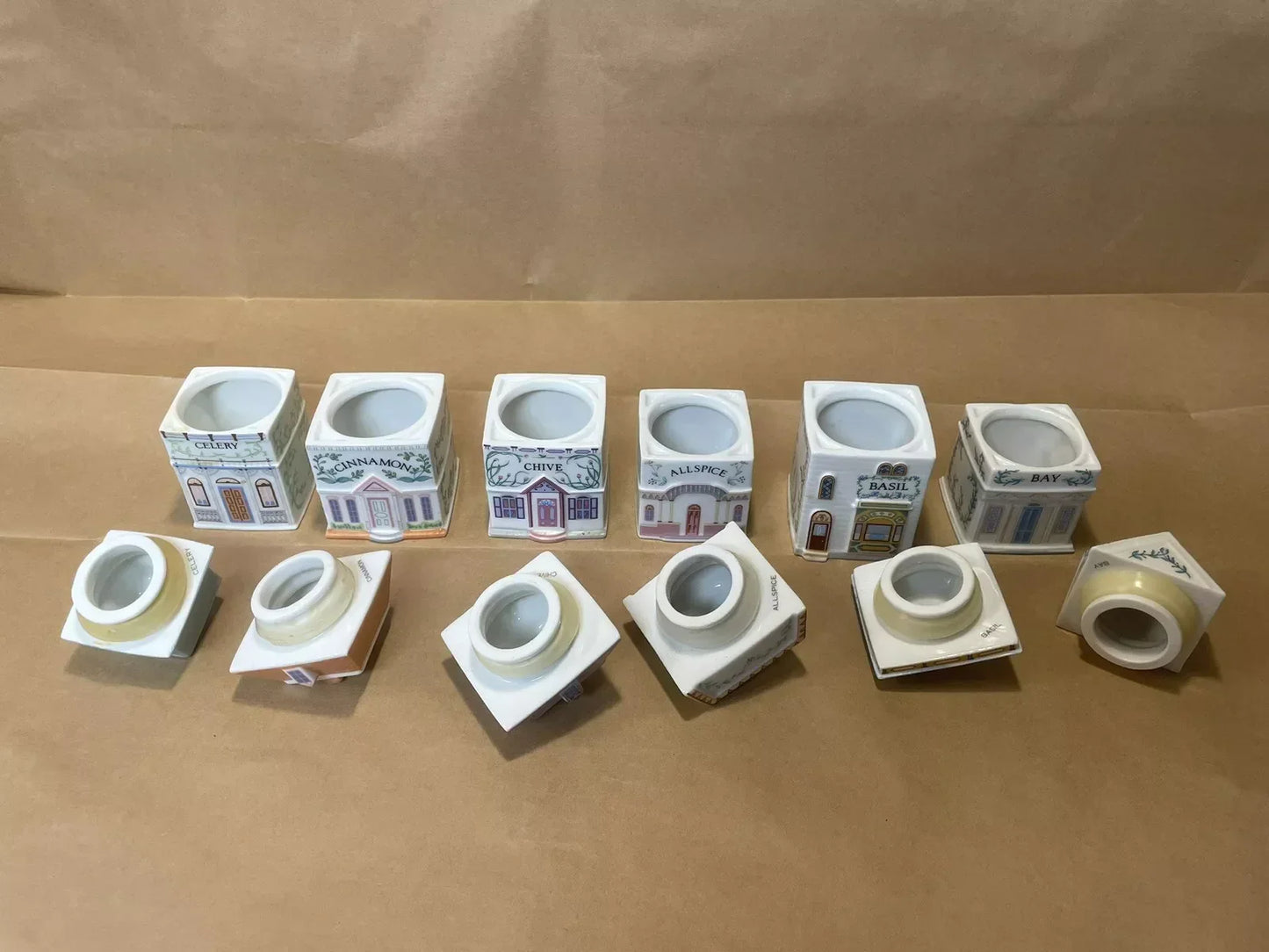 Vintage Porcelain Lenox Complete Spice Village & Rack,24 Spice CottagesVGC, 1989