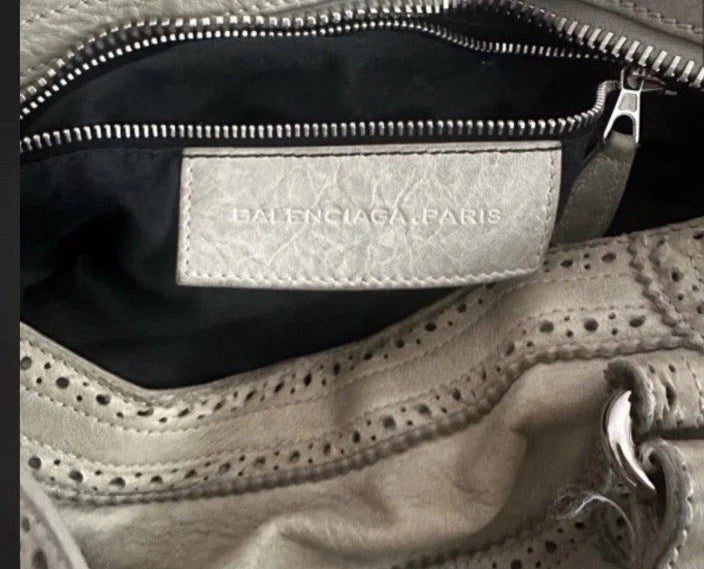 Vintage Real Balenciaga City Bag Lambskin White Leather Handbag Big Hardware