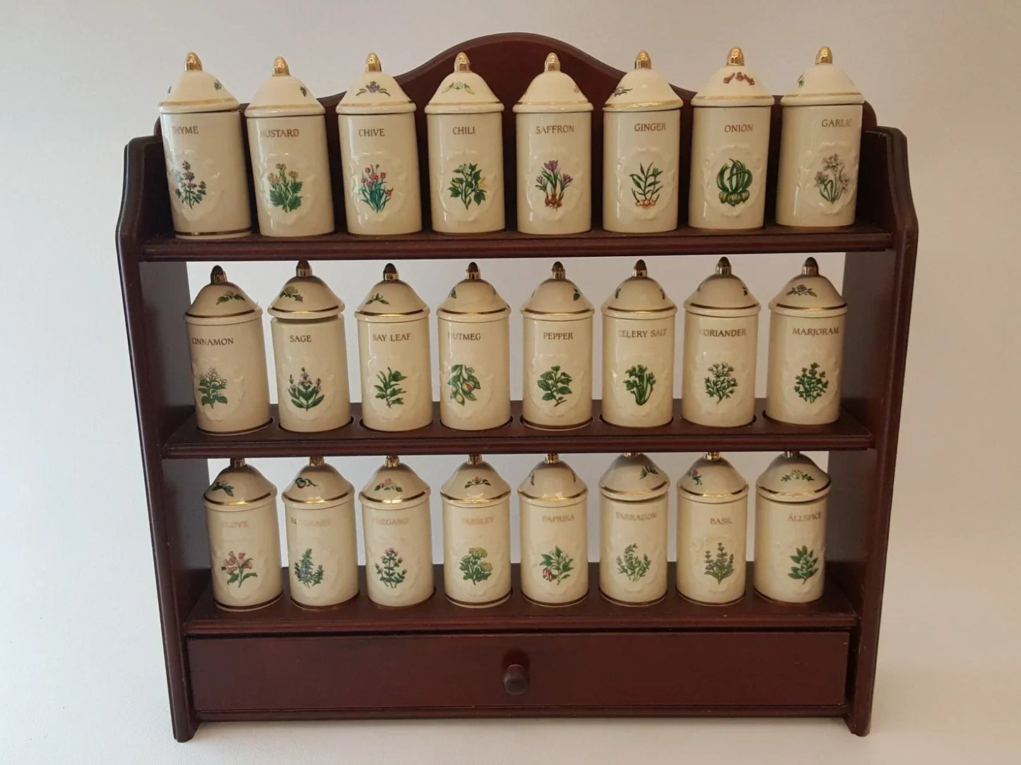 Vintage 1992 Lenox Spice Garden spice rack with spice jars