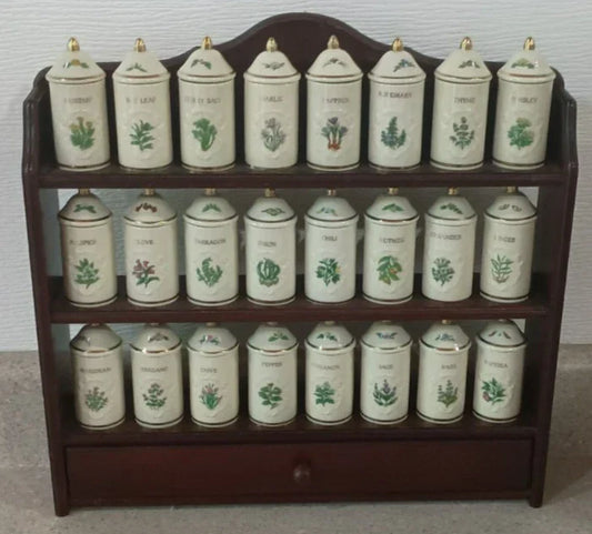 VTG 1992 Lenox Spice Garden 24Jar Complete Set W/ Original Cherry Wood Wall Rack