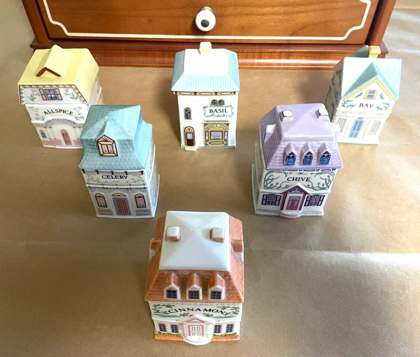 Vintage Porcelain Lenox Complete Spice Village & Rack,24 Spice CottagesVGC, 1989