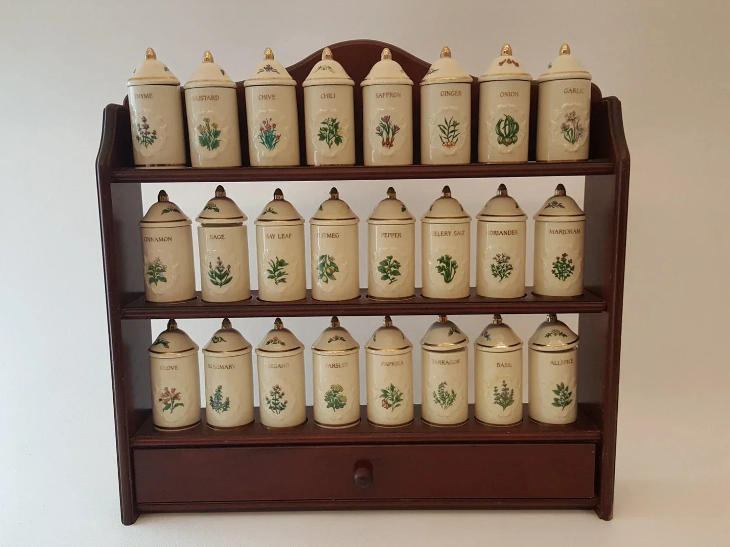 Vintage 1992 Lenox Spice Garden spice rack with spice jars