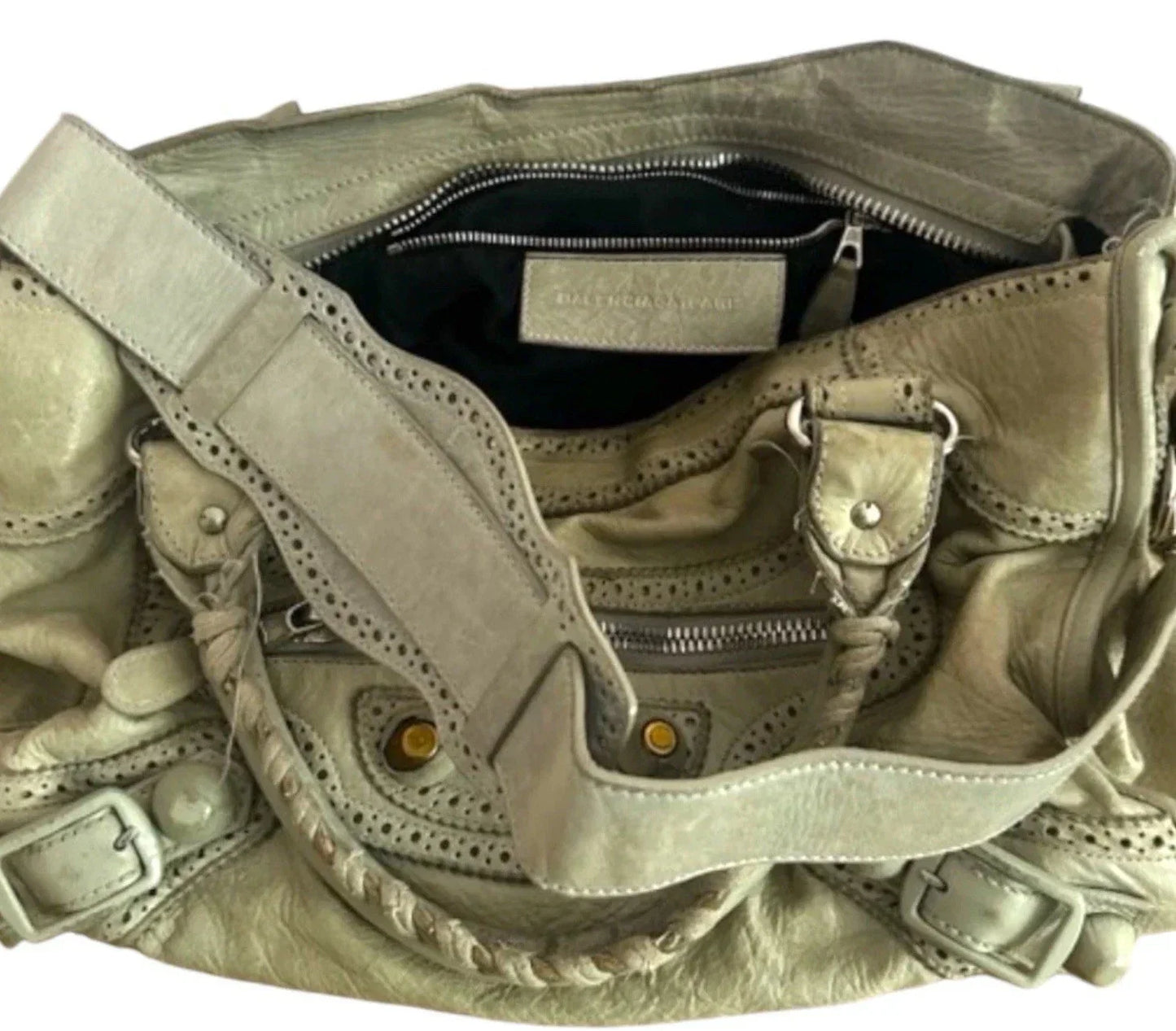 Vintage Real Balenciaga City Bag Lambskin White Leather Handbag Big Hardware