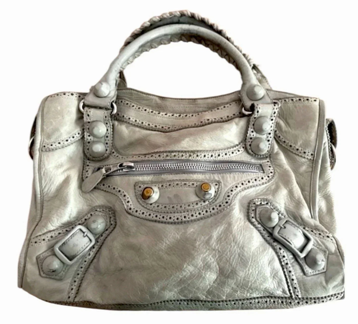 Vintage Real Balenciaga City Bag Lambskin White Leather Handbag Big Hardware