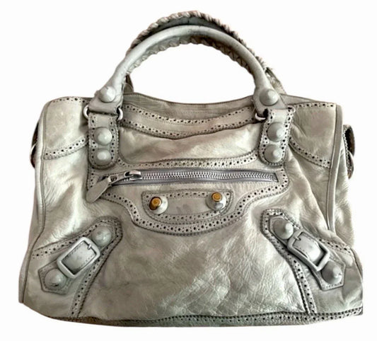 Vintage Real Balenciaga City Bag Lambskin White Leather Handbag Big Hardware